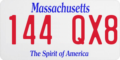MA license plate 144QX8