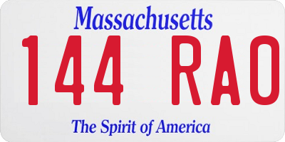 MA license plate 144RA0