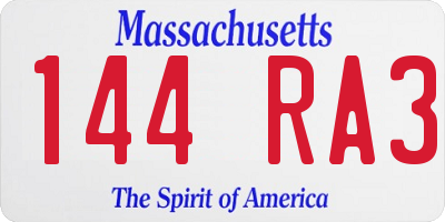 MA license plate 144RA3