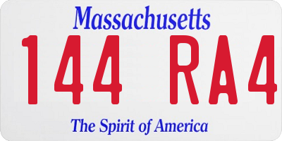 MA license plate 144RA4
