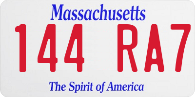 MA license plate 144RA7