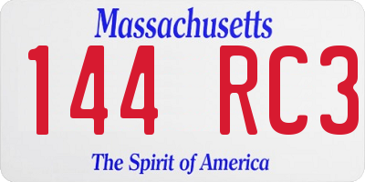 MA license plate 144RC3