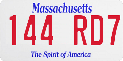 MA license plate 144RD7