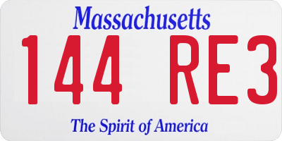 MA license plate 144RE3