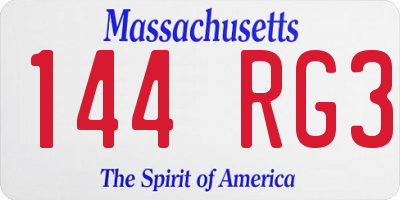 MA license plate 144RG3