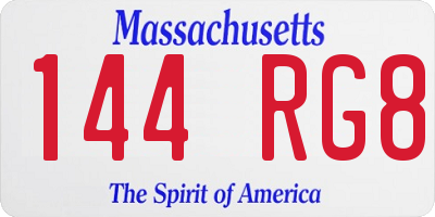 MA license plate 144RG8