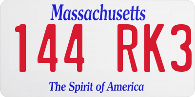MA license plate 144RK3