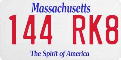 MA license plate 144RK8