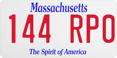 MA license plate 144RP0