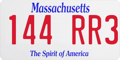MA license plate 144RR3