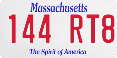 MA license plate 144RT8