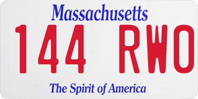 MA license plate 144RW0