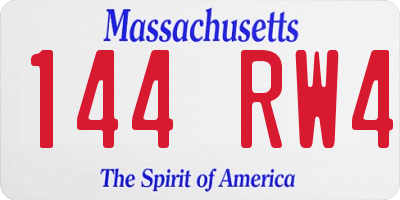 MA license plate 144RW4