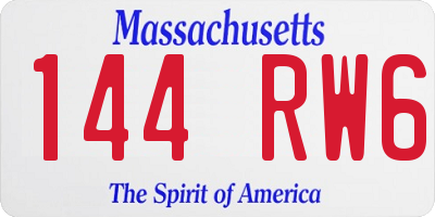 MA license plate 144RW6