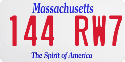 MA license plate 144RW7