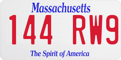MA license plate 144RW9