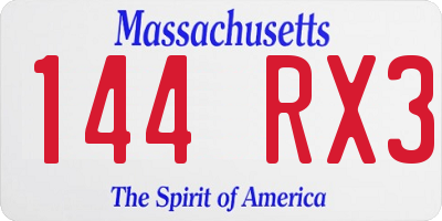 MA license plate 144RX3
