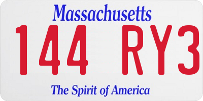 MA license plate 144RY3