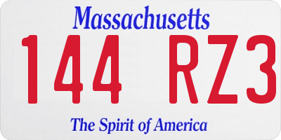 MA license plate 144RZ3