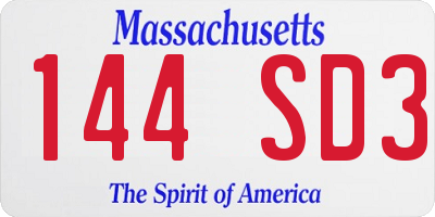 MA license plate 144SD3