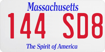 MA license plate 144SD8