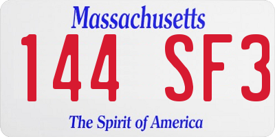 MA license plate 144SF3