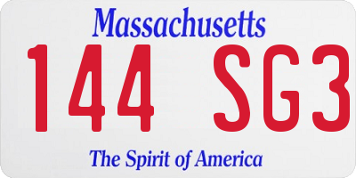 MA license plate 144SG3