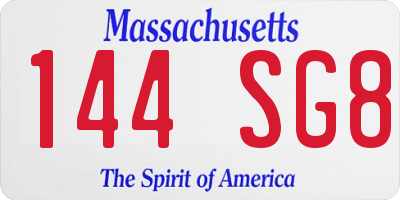 MA license plate 144SG8