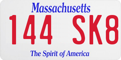 MA license plate 144SK8