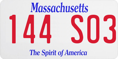 MA license plate 144SO3