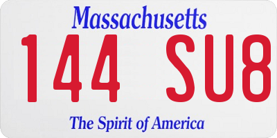 MA license plate 144SU8