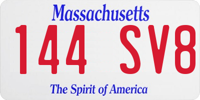 MA license plate 144SV8