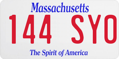 MA license plate 144SY0
