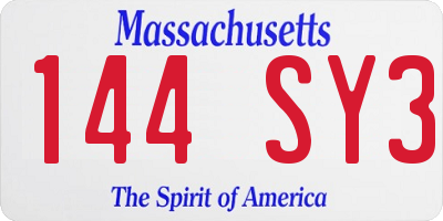 MA license plate 144SY3