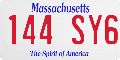 MA license plate 144SY6