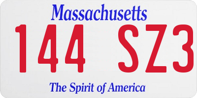 MA license plate 144SZ3