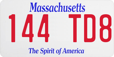 MA license plate 144TD8