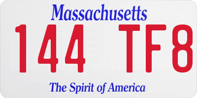 MA license plate 144TF8