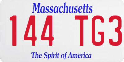 MA license plate 144TG3