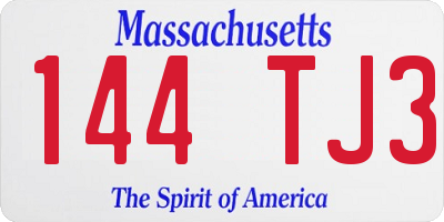 MA license plate 144TJ3