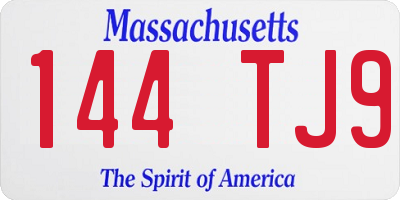 MA license plate 144TJ9
