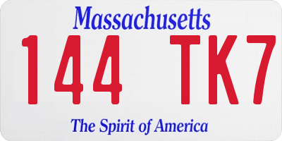 MA license plate 144TK7