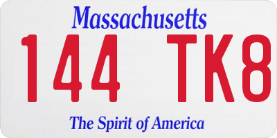 MA license plate 144TK8