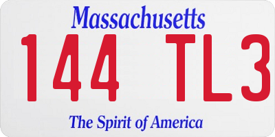 MA license plate 144TL3