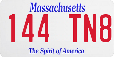 MA license plate 144TN8
