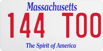 MA license plate 144TO0