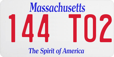 MA license plate 144TO2