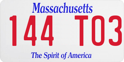 MA license plate 144TO3