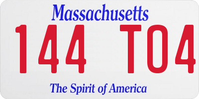 MA license plate 144TO4