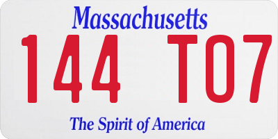 MA license plate 144TO7